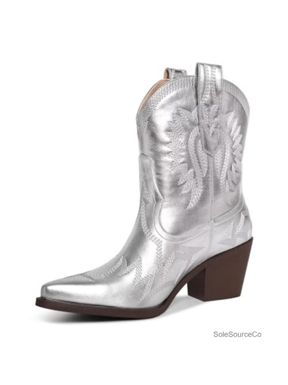 Western Ankle Cowboy Boots Chunky Pointed Toe Wide Calf